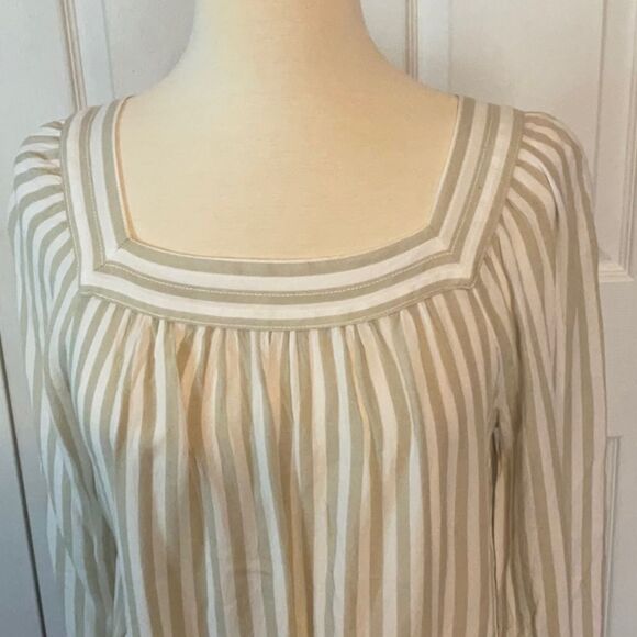 LC Lauren Conrad Tan White Striped Top Medium - Picture 2 of 5